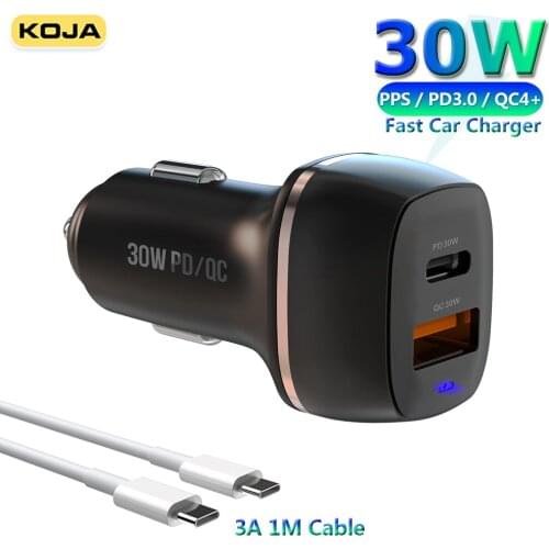 USB Car Charger 30W Fast Charge PPS/SCP/QC3.0 For MacBook IPad IPhone Samsung Huawei Xiaomi Laptop 2Port Type C Phone Charger