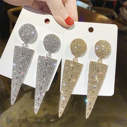 Jewelry Big Earrings For Women Geometric Triangle Metal Crystal Drop Dangle Earrings Fashion Party Earrings