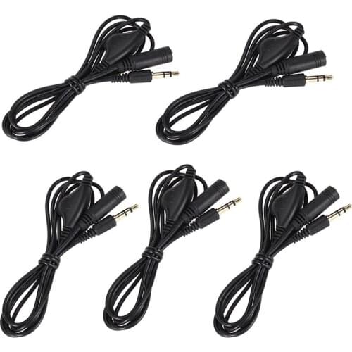Black 3.5Mm M/F Stereo Headphones Audio Extension Cable 1M with Volume Control Audio Cable for Microphones