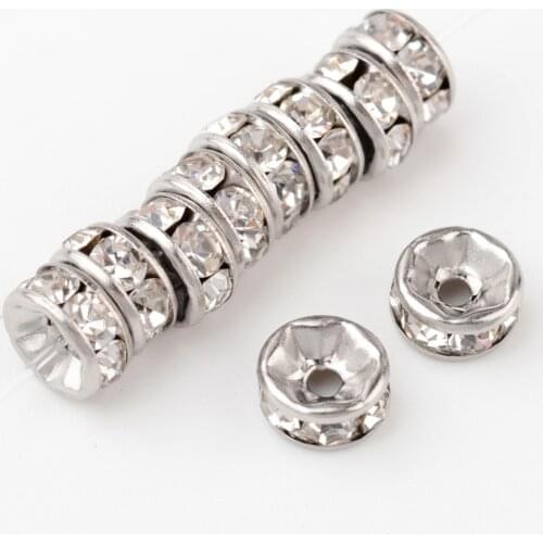 200pcs 6mm 316 Stainless Steel Spacer Disc Beads with Rhinestone Jewelry Making Accessories Silver Color 6x3mm Hole: 1mm