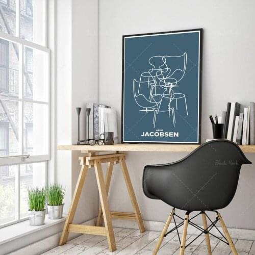 Line Drawing Mustard wall art, Arne Jacobsen Chair Print, Minimalist Bauhaus poster, Midcentury Modern Furniture Line Art Print