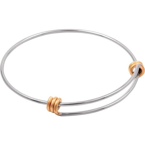 IJB0214 2017 NEWEST DESIGN,Tow Tone Stainless Steel Extendable Wire Bangle Adjustable Bracelet DIY Charm Jewelry