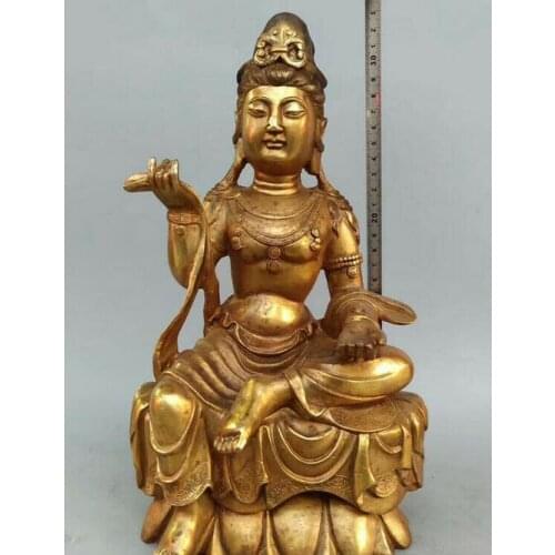 Collection Chinese Buddhism copper gilt Kwan-yin Bodhisattva Buddha statue