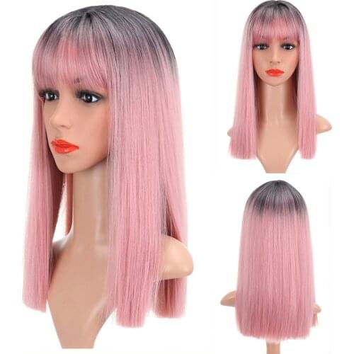 Short Bob Wig With Air Bangs Short Bob Straight Synthetic Heat Resistant Fiber Colorful Ombre Costume Wigs Cosplay Wig 16 Inch