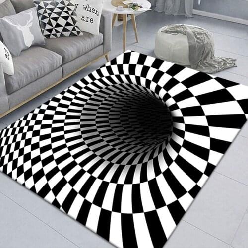 3D Vortex Illusion Black White Carpet Areas Mat Non-Slip Floor Rug Abstract Geometric Optical Living Room Bedroom Halloween