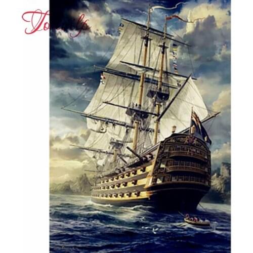Round square Sea view crystal handicraft drill wall decor diamond painting ship sailing 5d rhinestone pattern mosaic picture