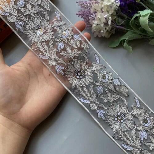2 Yards White Ethnic 65mm Thread Sequins African Lace Trims Geometric Lace Ribbon DIY Sewing Dress Decoration Bridal Lace New