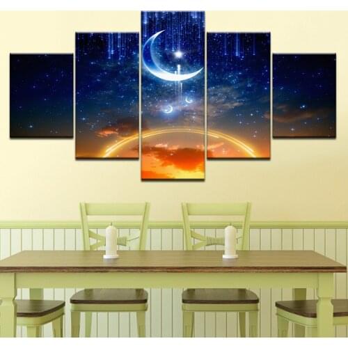 The moon sky star free shipping 5 Panels Wallpapers modern Modular Poster art Canvas painting for Living Room Home Decor