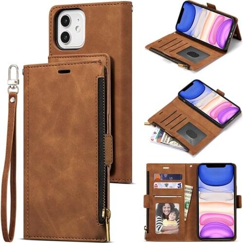 Zipper Wallet Magnetic Phone Case For iPhone 13 12 11 Pro Max Leather Flip Case For iPhone Xs Max X XR 6 6S 8 7 Plus With Strap