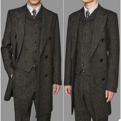 Thick Warm Tweed Wool Mens Suit Wedding Tuxedo Formal High Quality Groom Prom Dinner Blazer 3 Pieces Suits (Jacket+Vest+Pants)