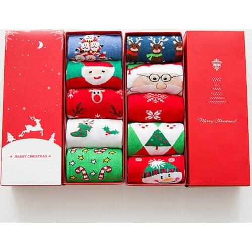 PEONFLY Christmas Full Cotton Keep Warm funny novelty happy socks colorful women hosiery 5PAIRS/LOT coturno feminino