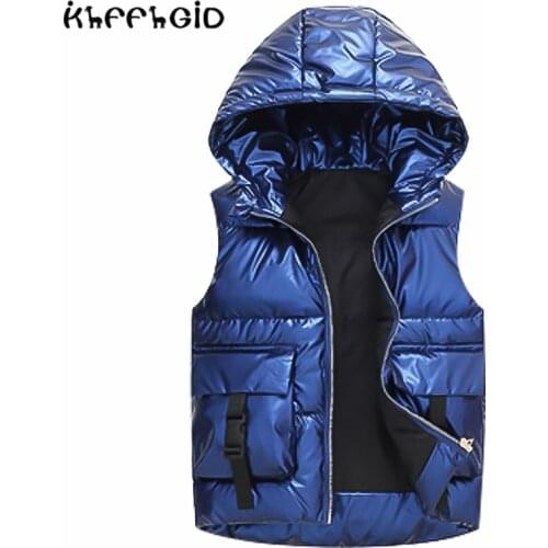 2021 new childrens Down Jacket Vest middle school childrens silver men and womens thickened hooded waistcoat winter warm vest