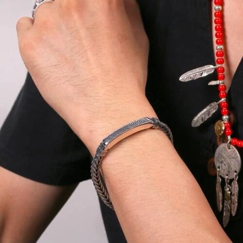 New Silver Bracelet Fashion Trend Retro Thai Silver Pattern Braided Bracelet Simple Single Personality Gift Male