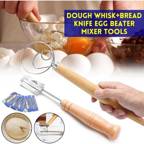 Bread knives and Dough Whisk Set Premium Pack Stainless Steel Bread Scoring Tool with Leather Protective Cover Dough Hook