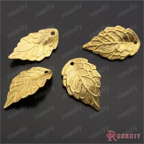 Wholesale 17*10mm Gold color Leaf Brass Charms Pendants Diy Jewelry Findings Accessories 30 pieces(JM7257)