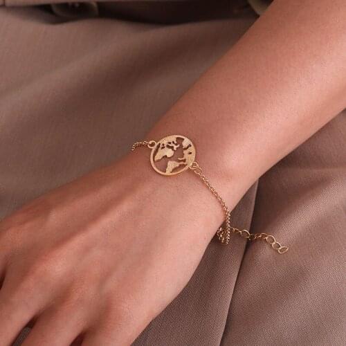 Simple Vintage Style Hollow World Map Charm Bracelets for Women Temperament Alloy Geometric Bracelet Party Jewelry Gift YN1925