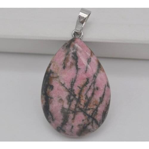 Rhodonite Stone Bead Pendant Water-drop Fashion Jewelry For Woman Gift S3055