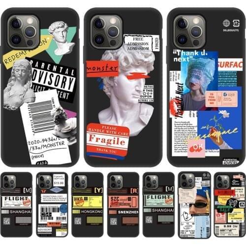 Luxury Art Letter Label Phone Case For iPhone 11 12 Pro Max XR XS Case On iPhone 7 8 Plus SE 2020 6s 5s Silicon Cases Cover Capa