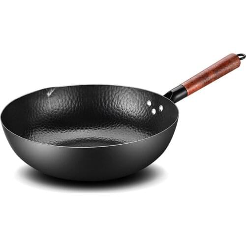 Handmade Iron Pan 32cm Uncoated Wok Non-Stick Pan General Purpose Gas Stove And Induction Cooker Cooking Kitchen Utensils
