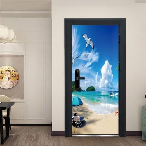 Summer Seaside Large Size Poster On The Door Office Cafe Living Room Bathroom Home Decor Renovation PVC Removable Door Stickers