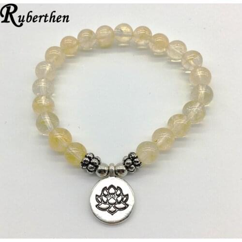 Ruberthen Vintage Design Lotus Charm Bracelet High Quality Girls Gift Bracelet Natural Yellow Crystal Bracelet Drop Shipping