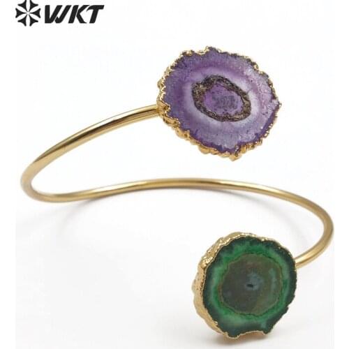WT-B439 WKT Simple style natural quartz special shape multicolor combination best metal plating adjustable bracelet