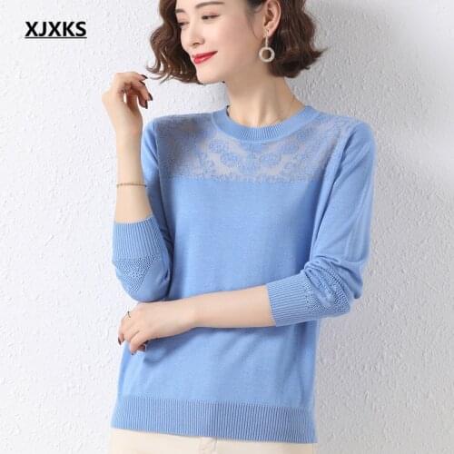 XJXKS Round neck long sleeve fashion hollow women thin sweater 2021 spring autumn new wool knitted sweater women pullover