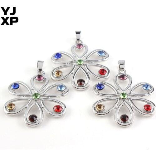 YJXP Classic Silver Plated Freedom of Butterfly Sunflower 7 Color Rhinestones Inlayed Reiki Chakra Pendant Meditation Jewelry