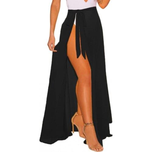 Women Summer Sun-Proof Skirt, Solid Color High-Waist Tied Straps Swimsuit Cover for Girls, Black/White