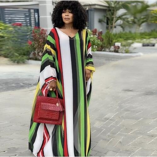 Womens Fashion Classic Design African Clothes Dashiki Robe Print Chiffon Fabric Loose Long Dress Free Size