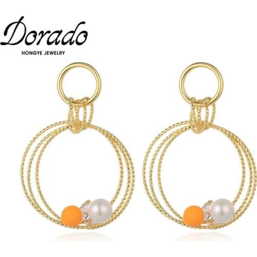 Dorado Vintage Large Multi Circle Imitation Pearl Drop Earrings For Women Round Bead Zircon Party Brincos Jewelry Wholesale