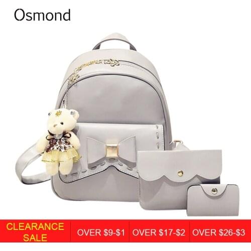 Osmond Women Backpack Set Cute Bowknot Backpacks for Teenage Girls PU Leather Womens Rucksack Lady Shoulder Bag Bow Mochilas