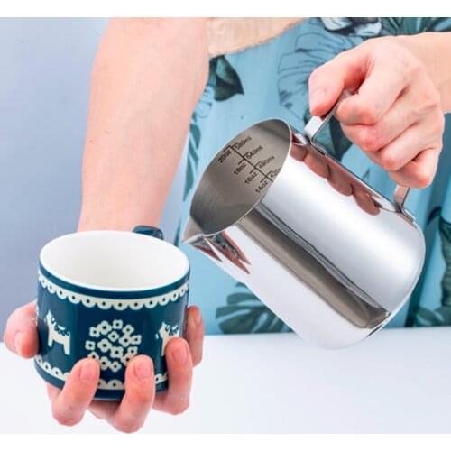 350/600/900ml pull flower cylinder 304 stainless steel inner scale pull cup milk cup fancy coffee pot