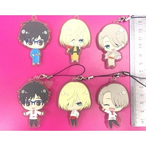 6pcs/set YURI ON ICE Anime keychain Victor Nikiforov Katsuki JJ Otabek Yuuri Plisetsky Rubber strap/mobile phone charms G898