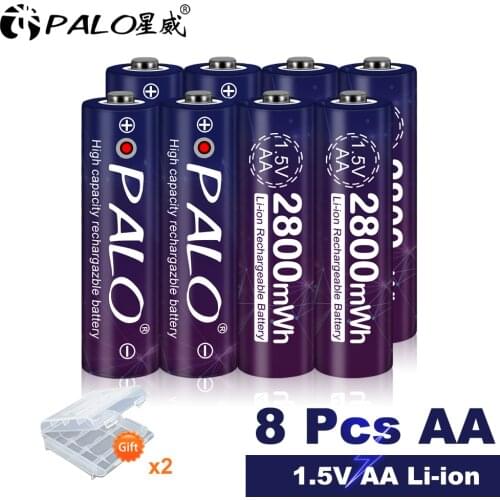 PALO 1-10pcs 1.5V AA Rechargeable Batteries 2800mWh Lithium Li-ion Rechargeable AA Battery for Camera Toy Flashlight MP3 Player