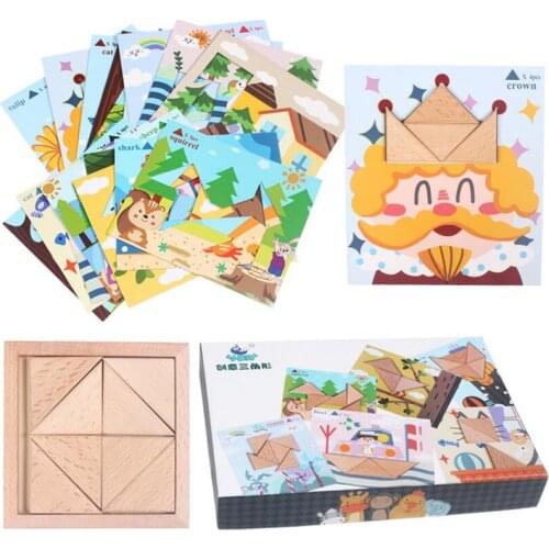 Wooden Toys Trigon Tangram/Jigsaw Board Wooden Puzzle Assembling Educational Montessori Toys for Children 119