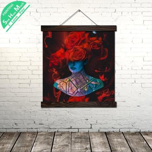 Girl Surreal Roses Wall Art Canvas Prints Painting Frame Art Print Scroll Canvas Painting Hanging Poster Decorative Picture