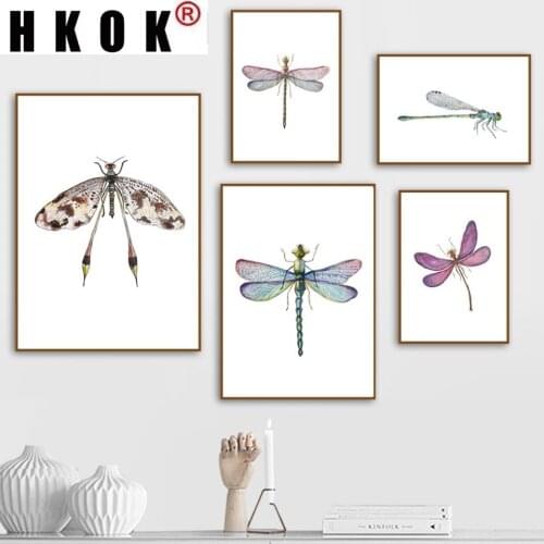HKOK Abstract Canva Painting Poster Print Animal Modular Insect Dragonfly Watercolor Wall Art Picture Home Decor For Living Room