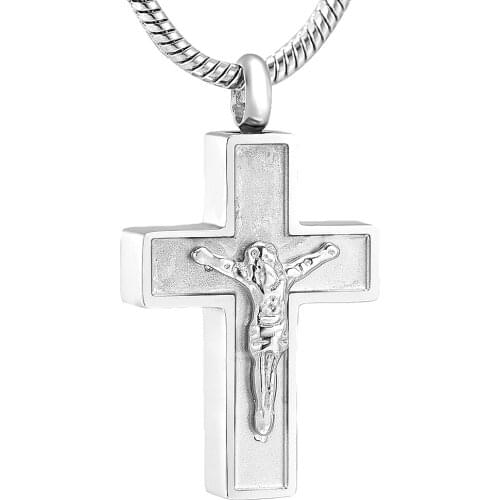 JJ12230 Jesus Christ Cross Stainless Steel Memorial Necklace For Ashes - Religion Keepsake Cremation Urn Jewelry For Women Men