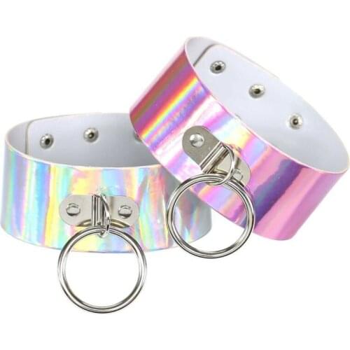 Choker Necklace Laser Big Round Rainbow Gothic Collar Women Girls Fashion Popular Colourful Simplicity Necklace New