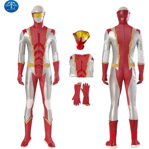 Superhero Flash Cosplay Halloween Flash Jumpsuit Custom Made Bart Allen Outfit with Boots Black Lightning Sets