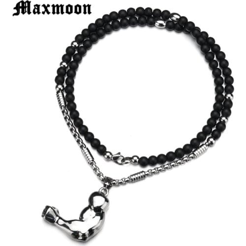 Maxmoon Pendant Necklace Long Stainless Steel Chain Muscle Men Sports Fitness Hip Hop Bodybuilding Jewelry Male Graduation