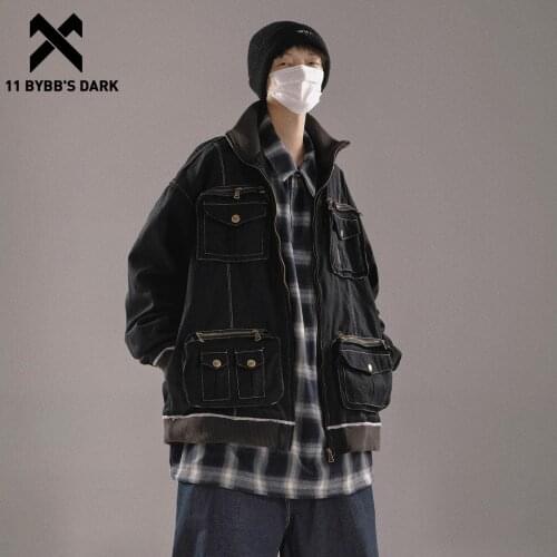 11 BYBBS DARK Multi Pockets Zipper Jackets Men Vintage Autumn Cargo Jacket Outwear Hip Hop Streetwear Techwear Jacket Coat