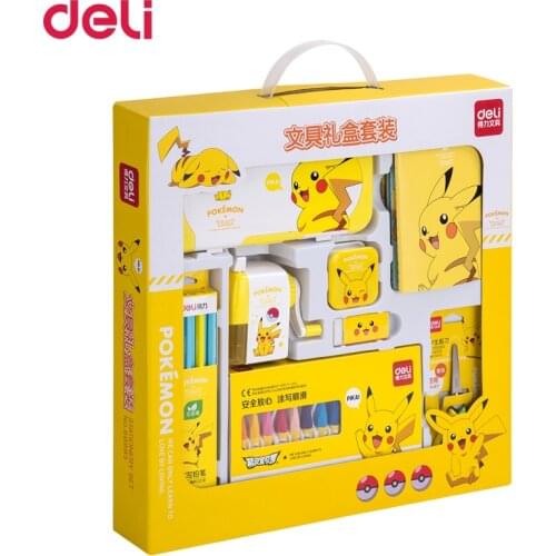 Deli Kawaii Pokemon 8pcs School Kit Pikachu Creative Student Gift Set Child Prize Stationery Set Drawing writing pens notebook
