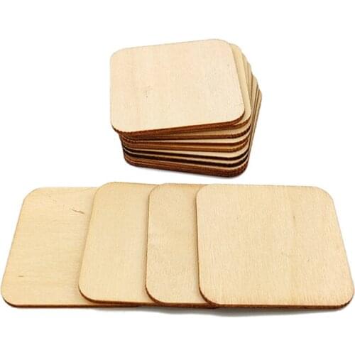 100pcs 60-100mm Unfinished Square Blank Square Wood Pieces Wooden Cutouts for DIY Arts Crafts Project Home Decoration