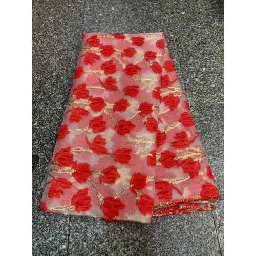 Latest Design Red Brocade Jacquard Lace Fabric French Lace Fabric High Quality African Nigeria Lace Fabric For Party Dress