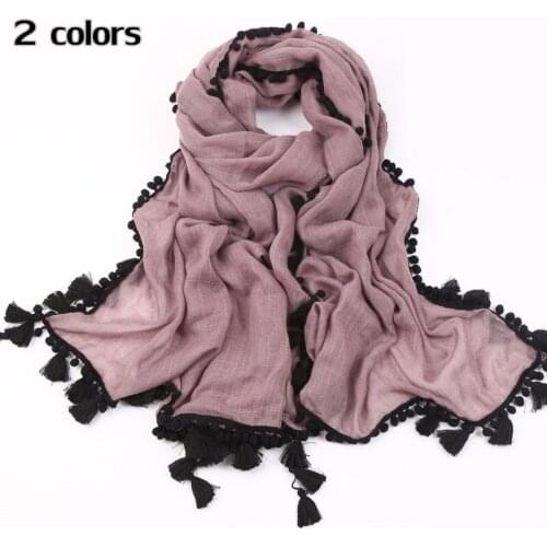 New design fashion viscose solid pattern with woolen ball side women sacrf/scarves wraps muslim hijab shawl bandana 10pcs/lot