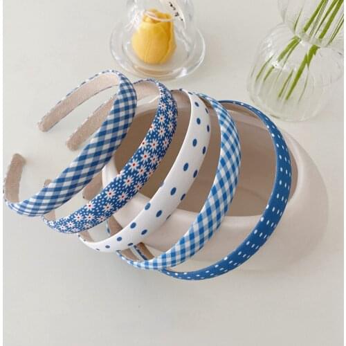 Sweet Blue Dot Vintage Floral Wide Headbands Solid Flower Plaids Hairbands Set for Women Head Wrap Girls Tiara Elegant Headwear
