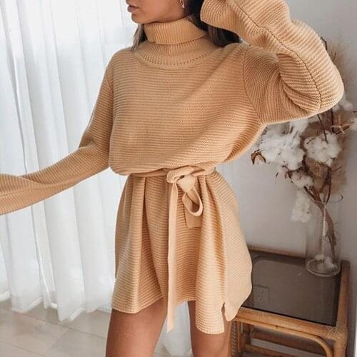 Autumn Winter Knitted Sweater Dress For Women Clothes Fashion Warm Turtle Neck Dress Female Casual Dress Jumper Vestidos