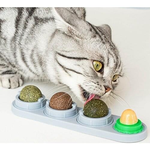 Pet Catnip Wall Ball Cat Toy Natural Edible Licking Balls Rotatable Treats Toys Cat Playing Chewing Cleaning Teeth Supplies